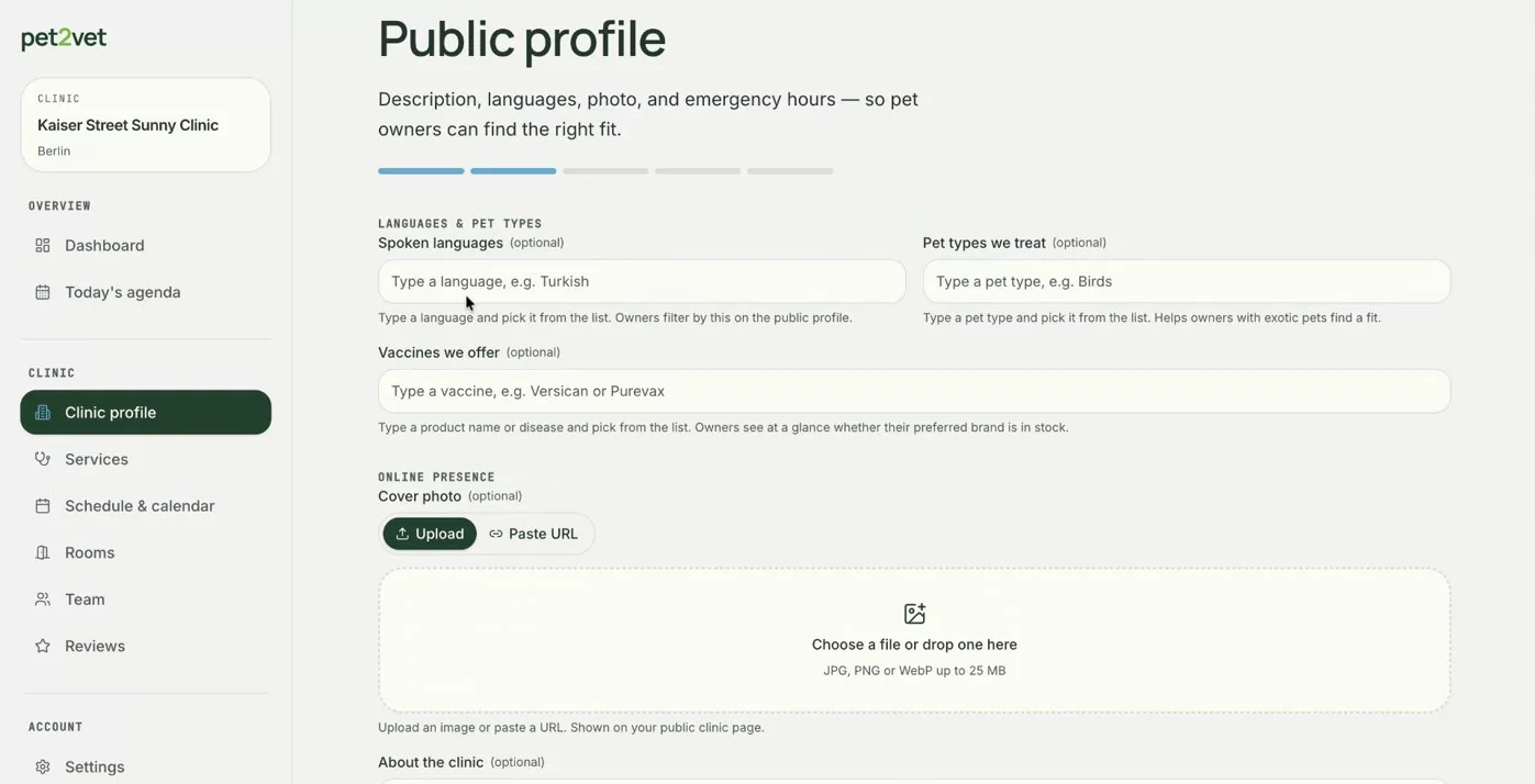 Your newly created clinic page