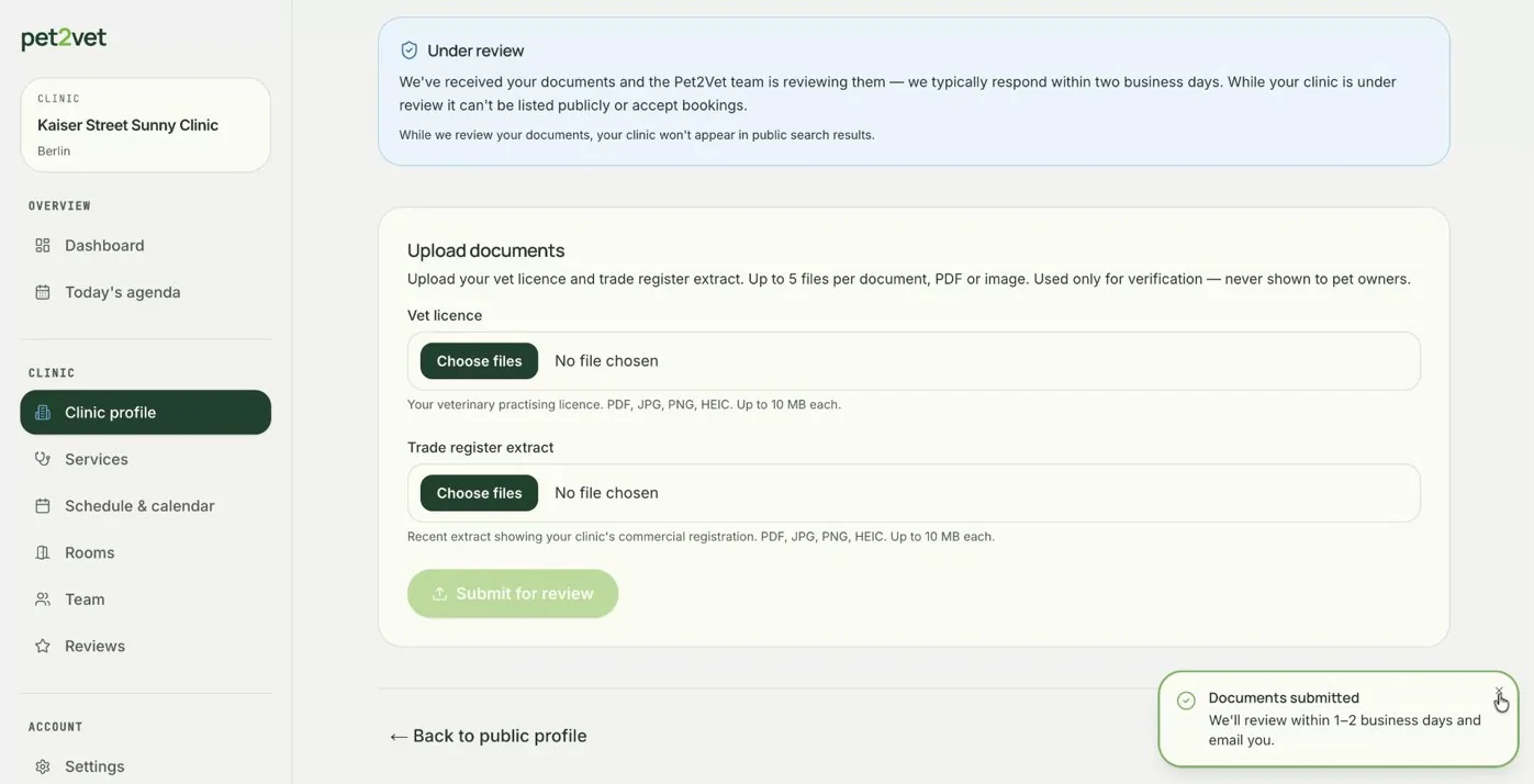 Your verification status while the team reviews your documents