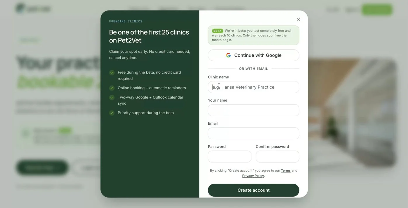 The clinic registration form