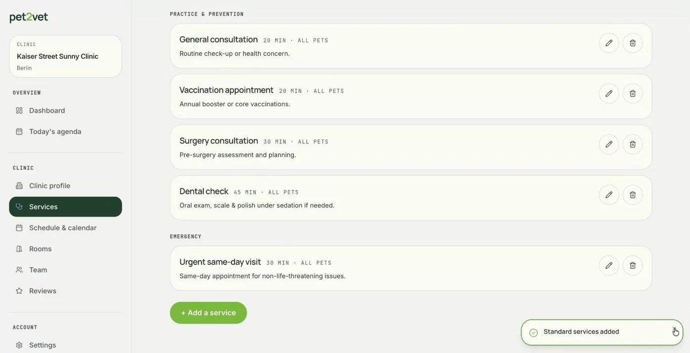 Editing an existing service
