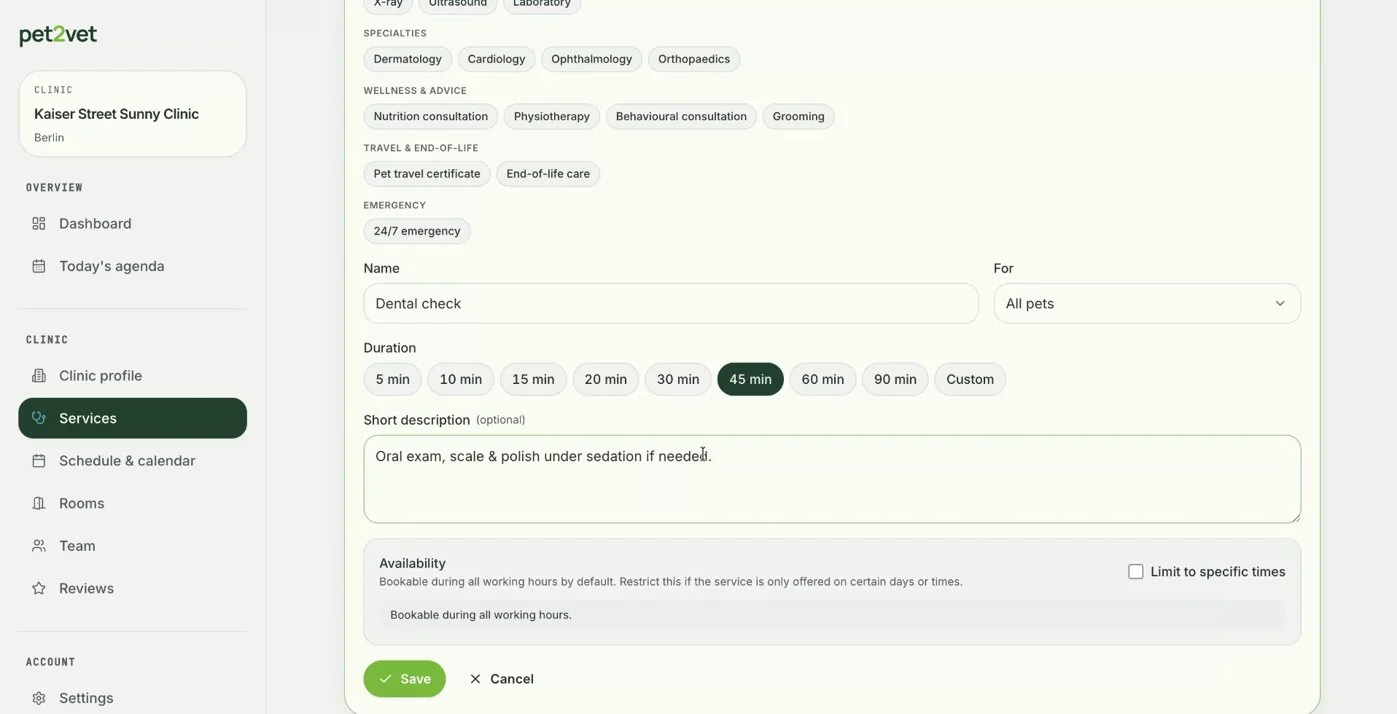 Adding a description to a service