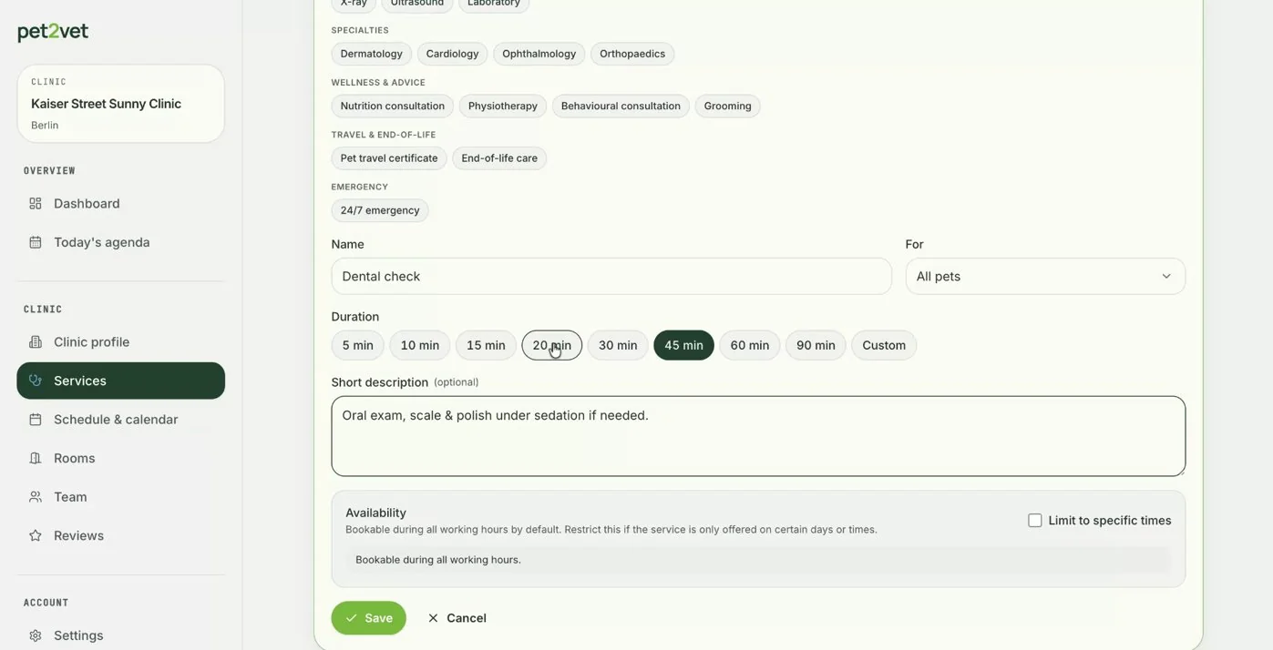 Adjusting the typical duration of a service
