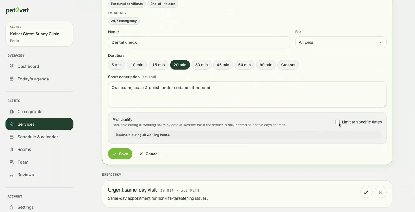 Limiting a service to certain times
