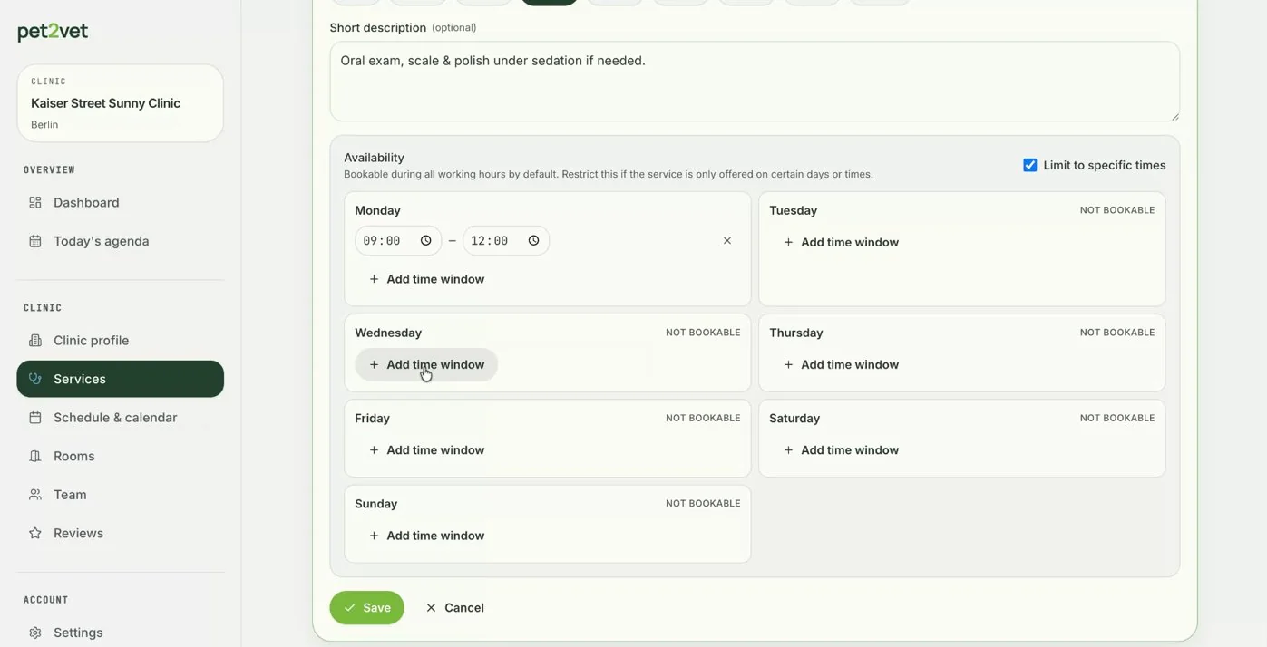 Limiting a service to certain days of the week