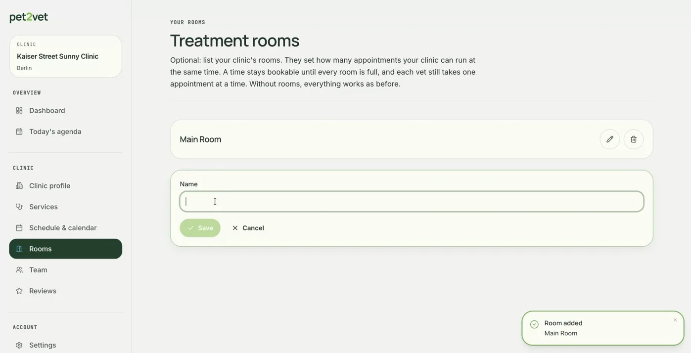 Your list of treatment rooms