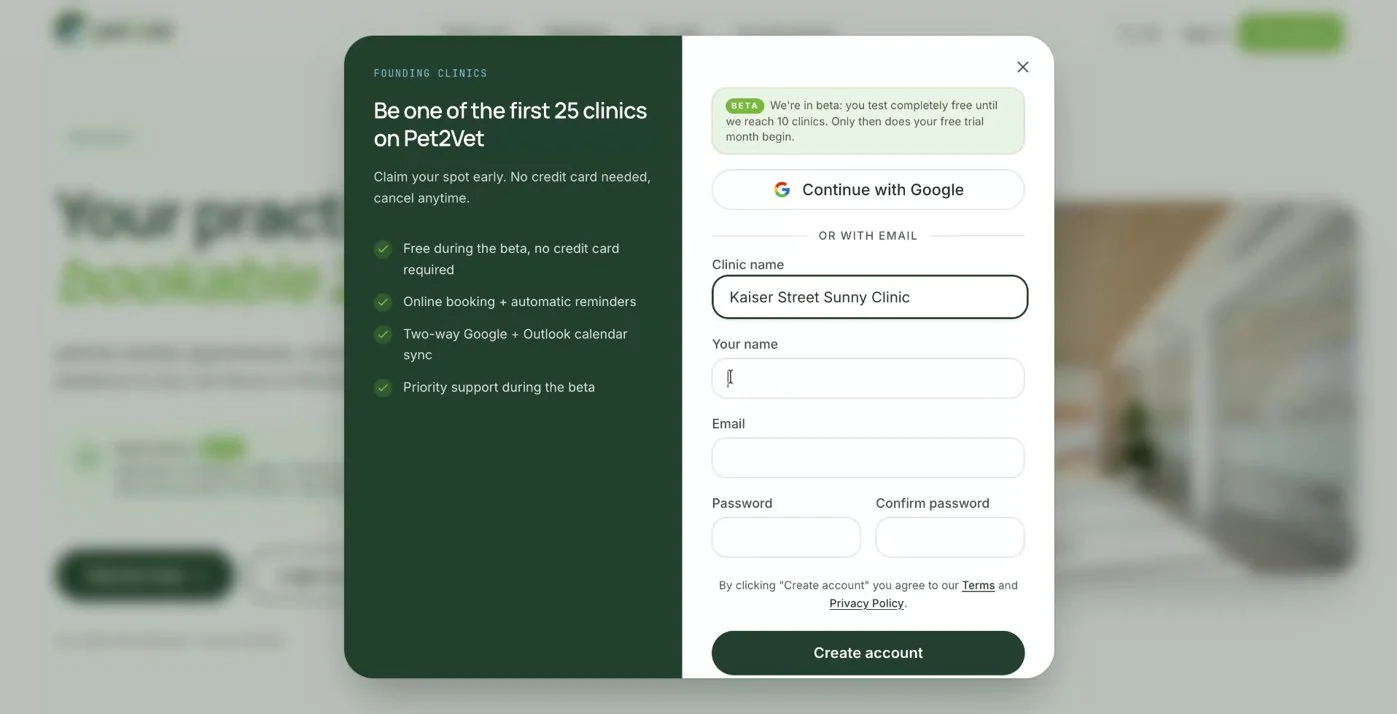 Filling in your details on the registration form