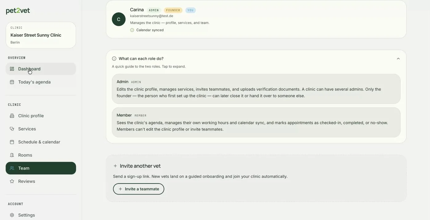 Your live clinic booking page