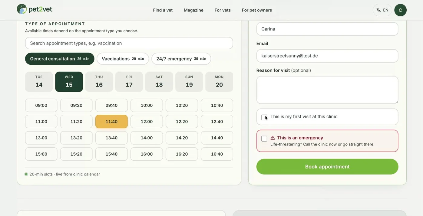 The completed booking