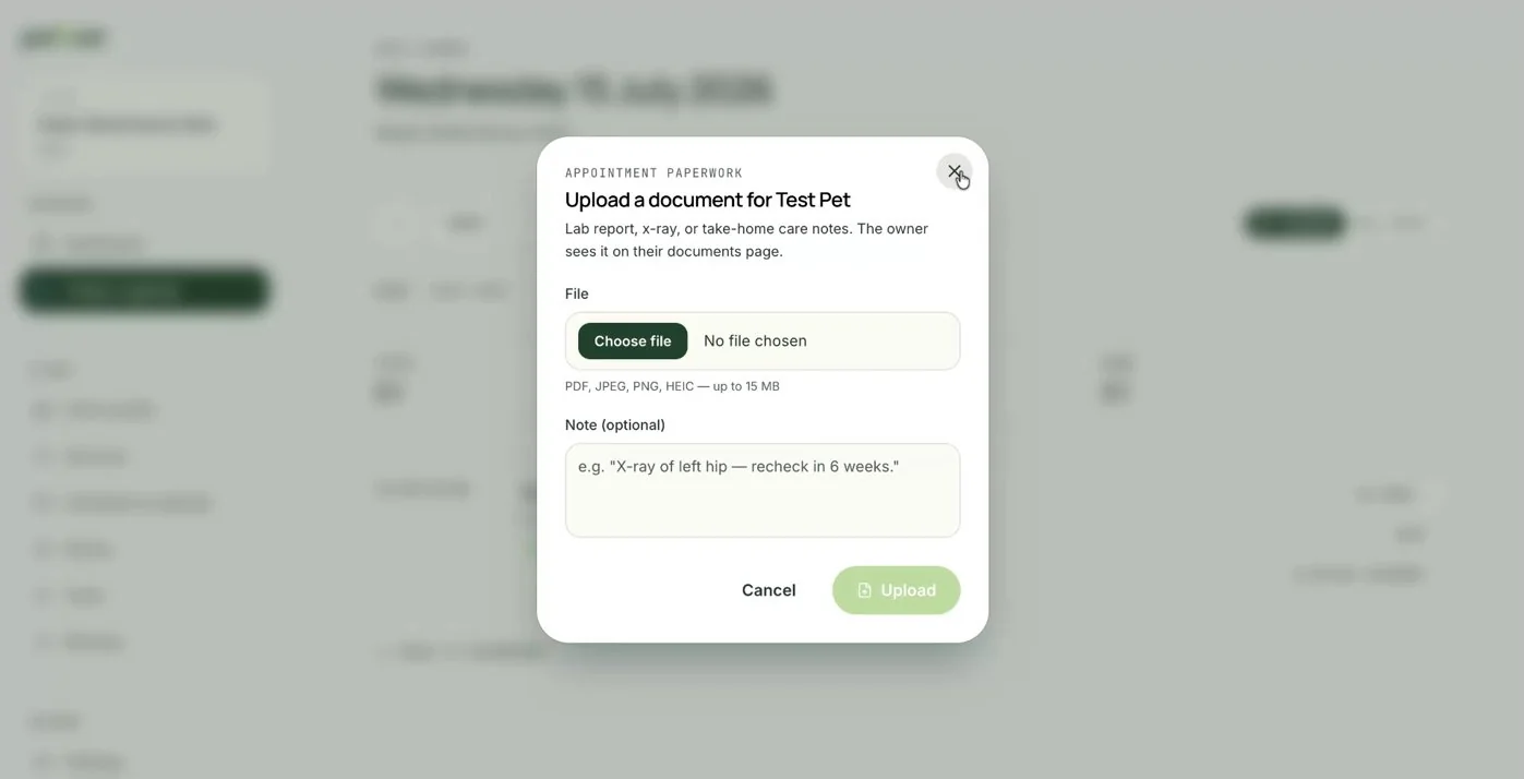 The document stored in the pet's folder in the owner's app