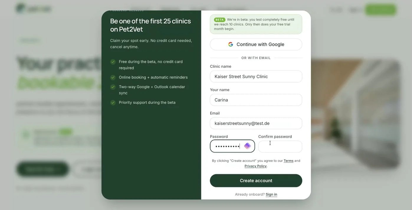 The Create Account button