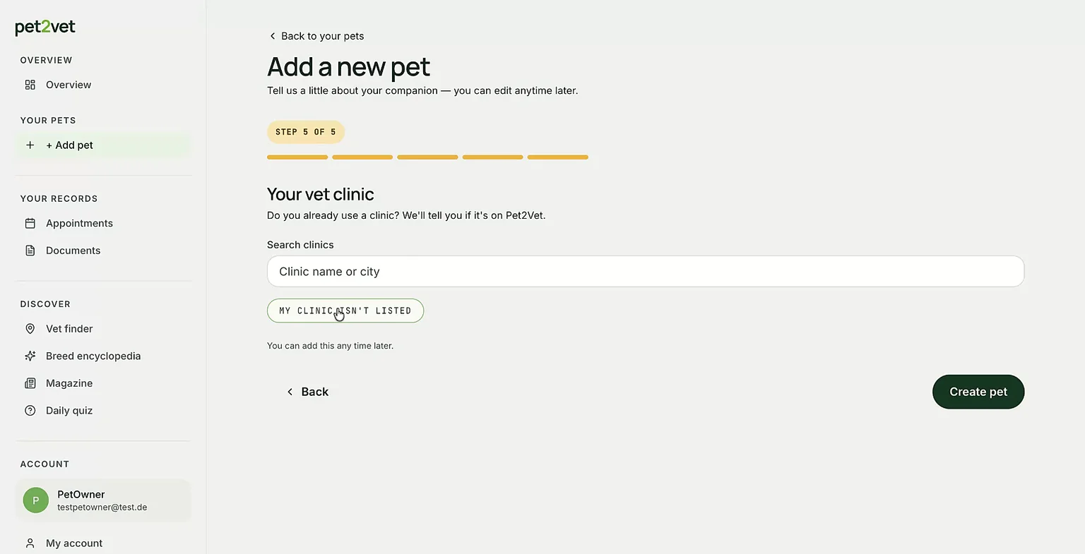 Requesting to add a clinic that is not listed