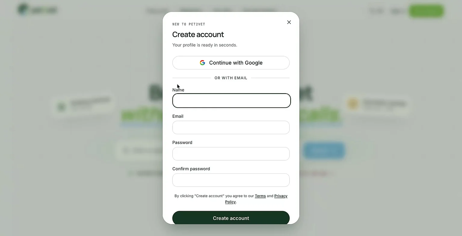 The account creation form
