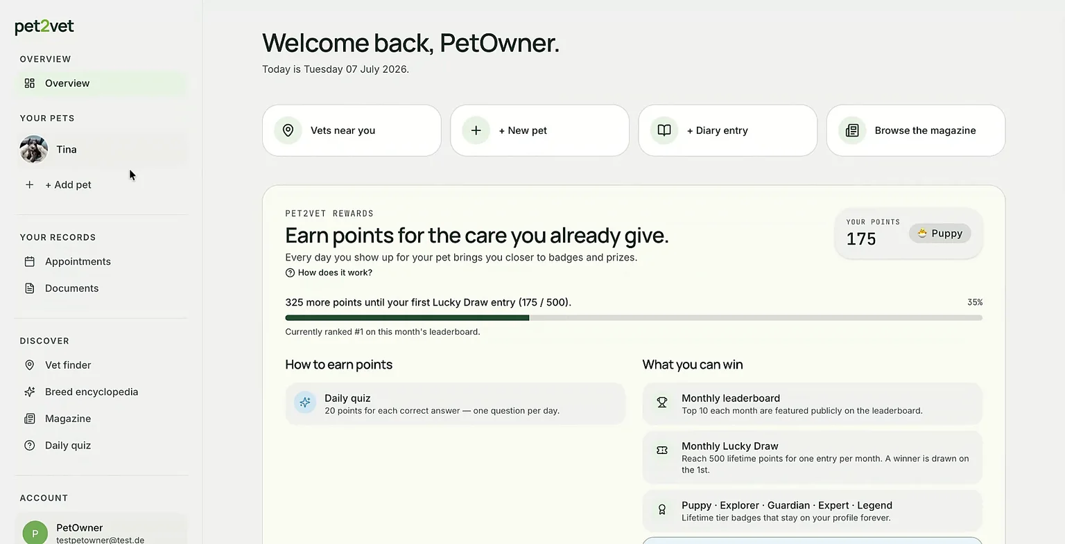 The dashboard with your pet added