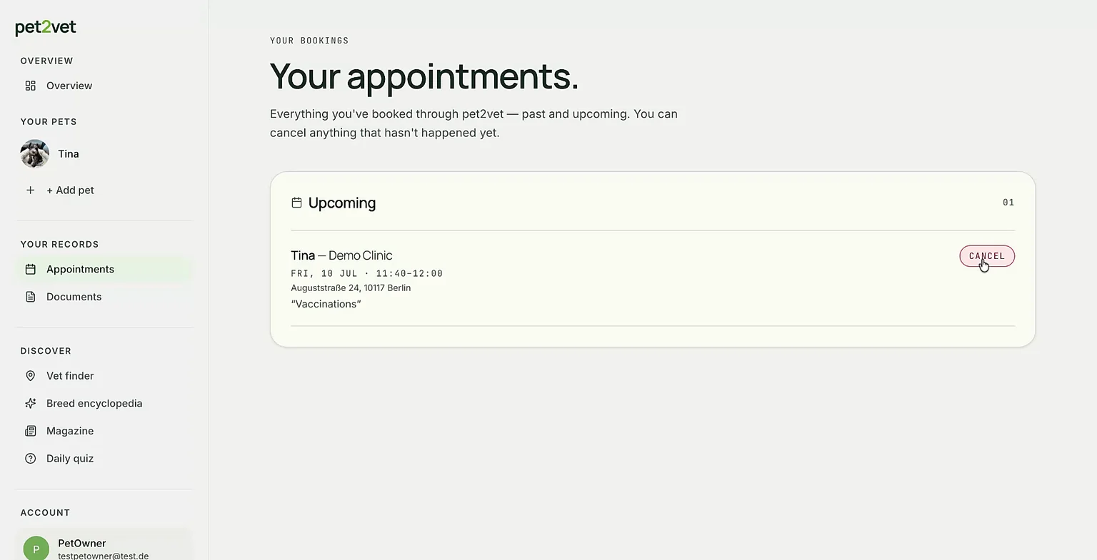 Cancelling an appointment