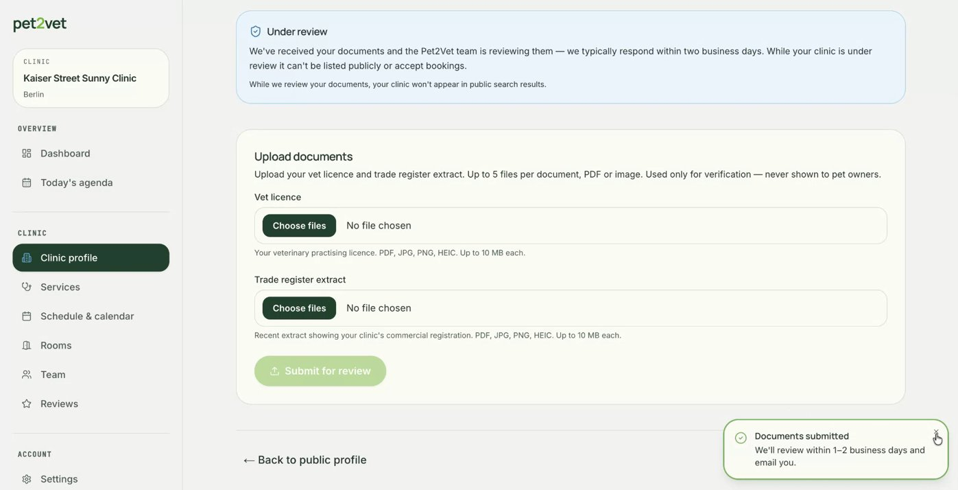 Your verification status while the team reviews your documents