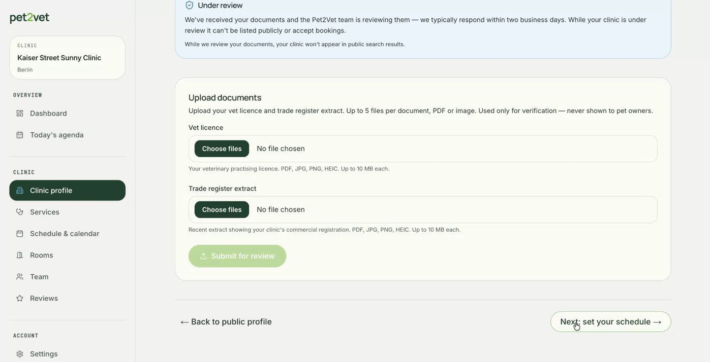 The clinic booking page shown as not yet bookable