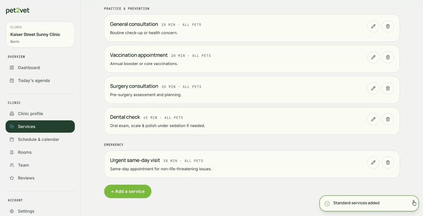 Editing an existing service