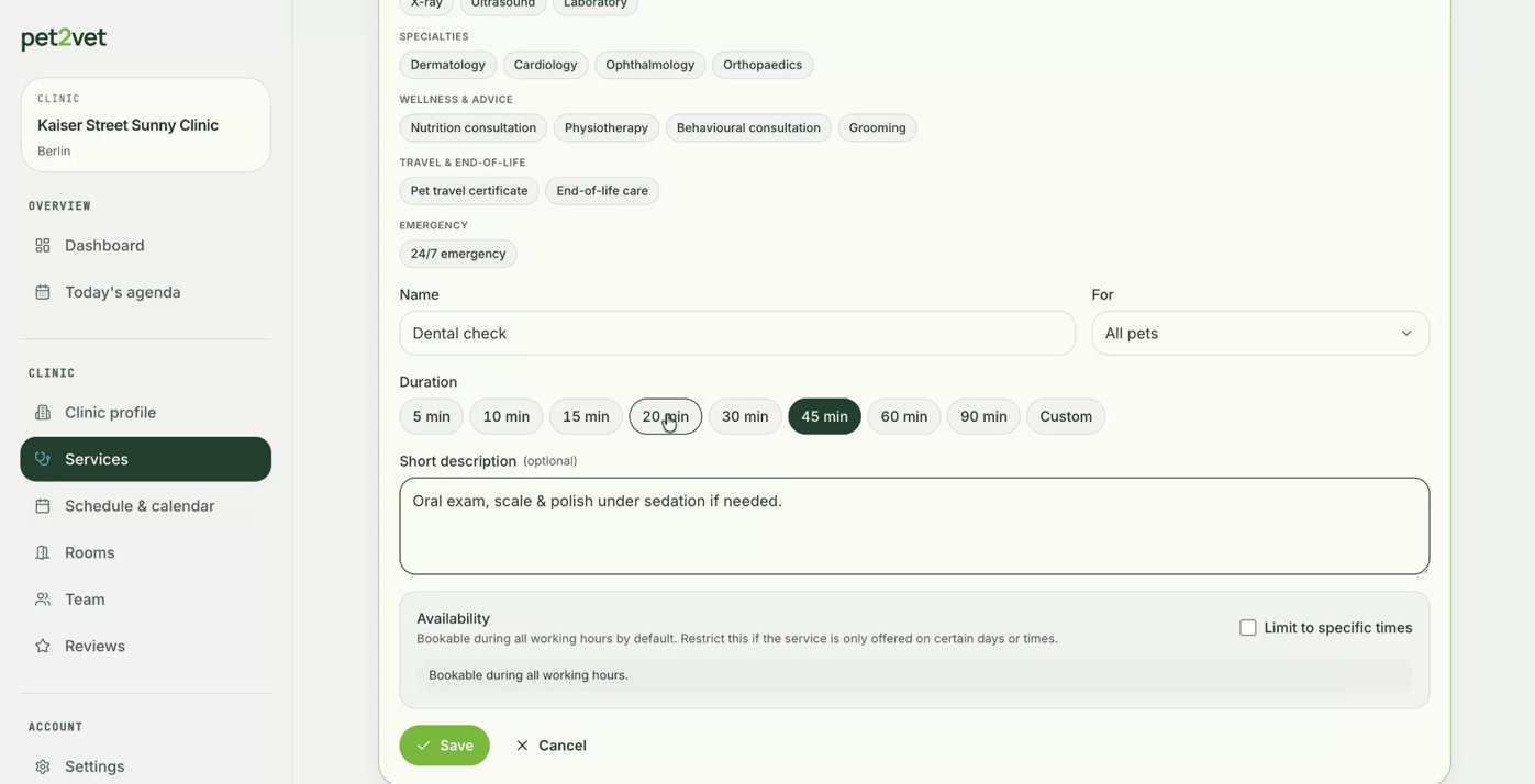 Adjusting the typical duration of a service