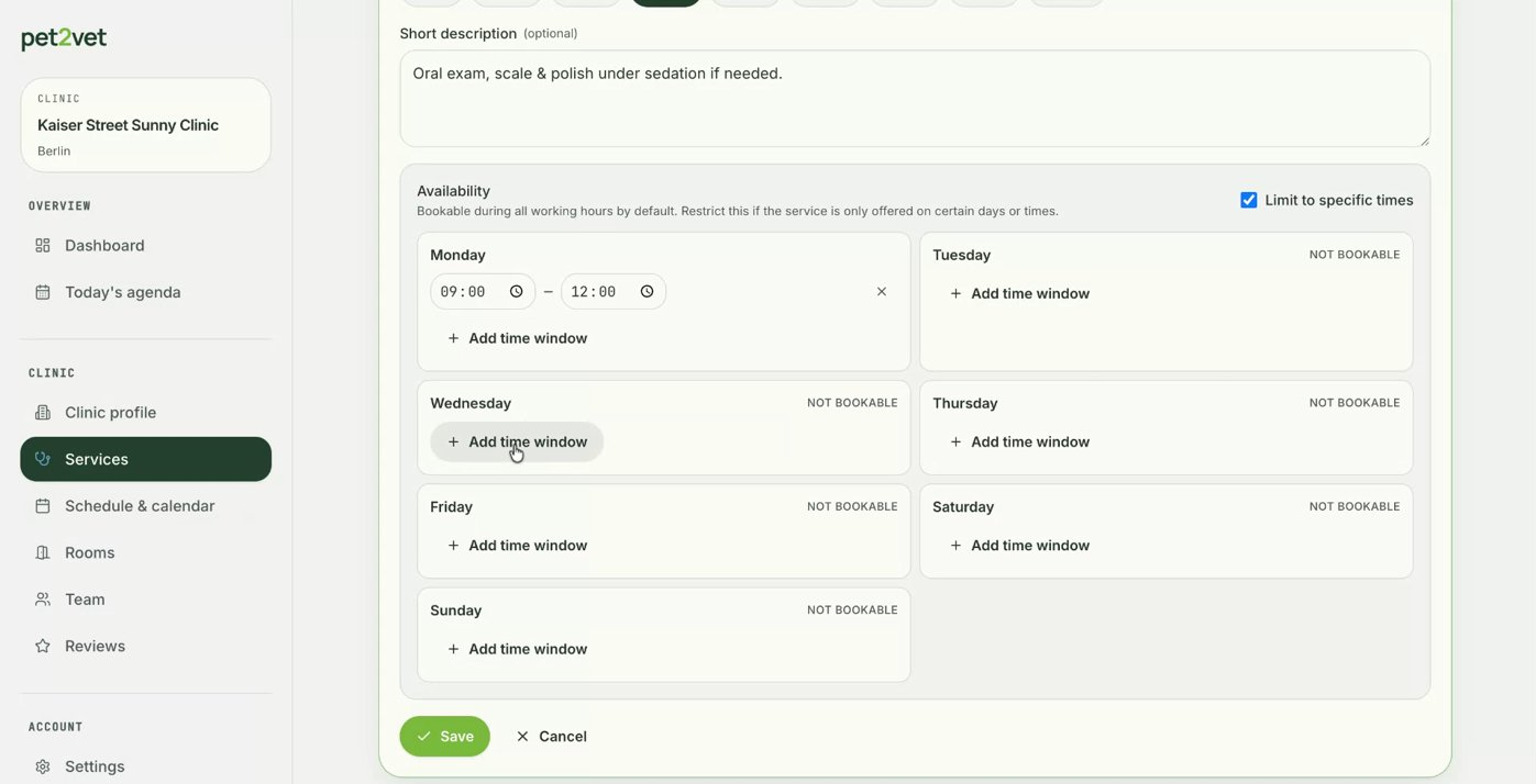 Limiting a service to certain days of the week