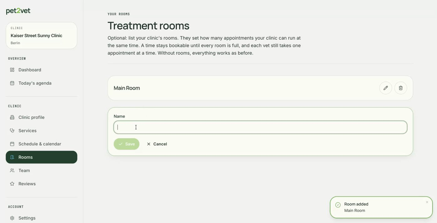 Your list of treatment rooms
