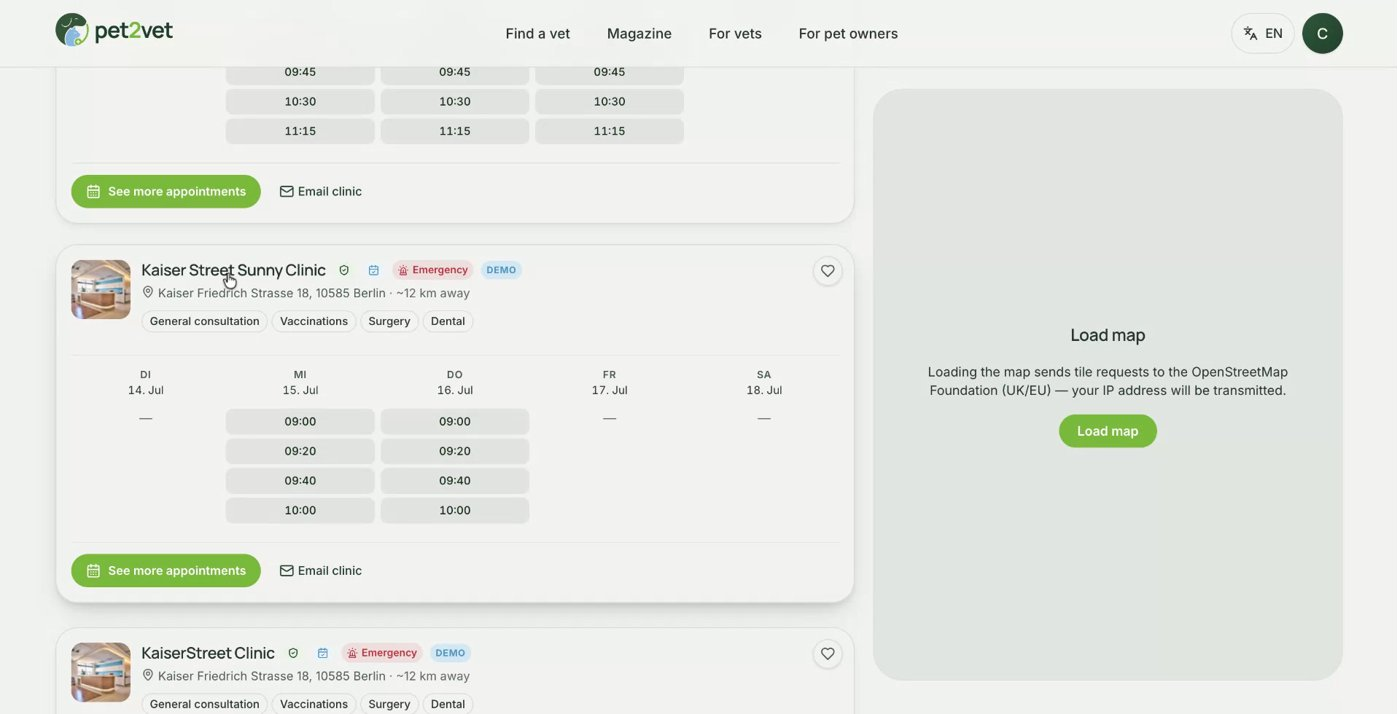 Your clinic on the main dashboard